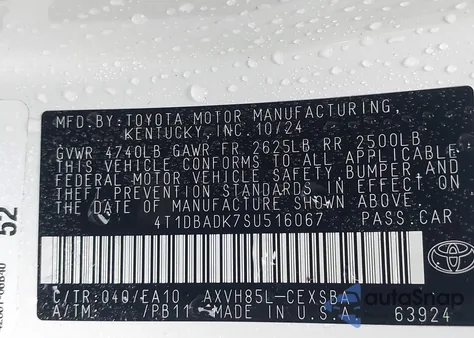 2025 Toyota Camry Se from USA, damaged, VIN 4T1DBADK7SU516067